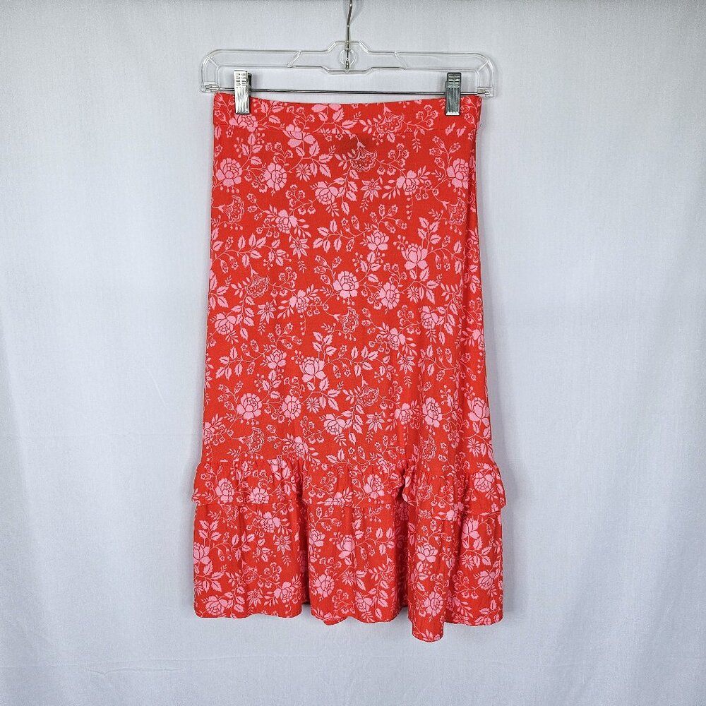 Talbots Petite Coral Pink Floral Ruffle Hem Skirt NWOT | Summer Boho